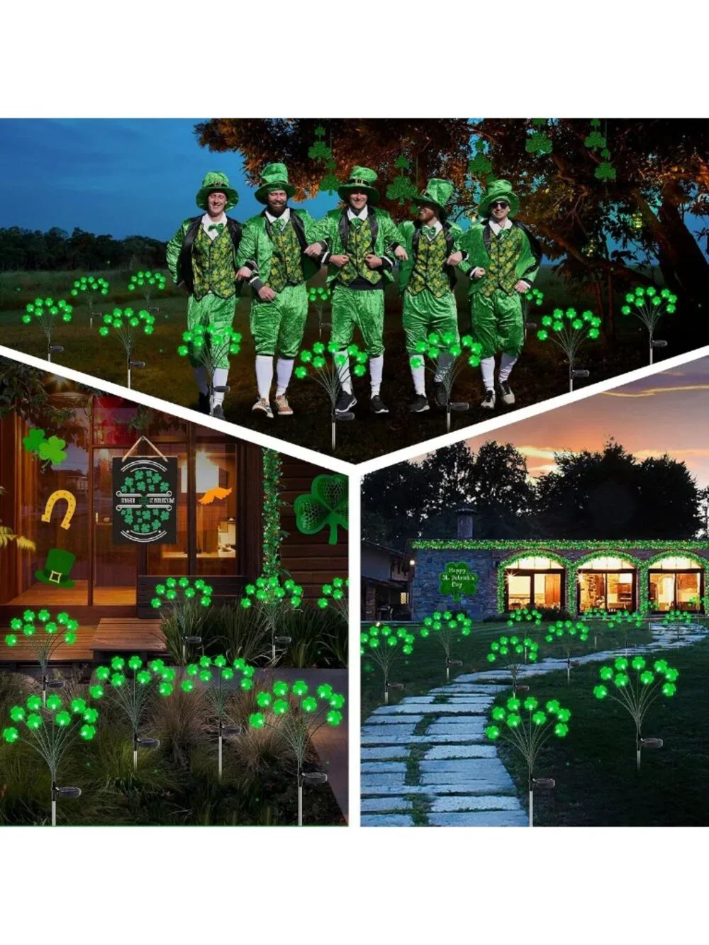 2 Pack St. Patrick's Day Solar Lights - 18 LED Green Shamrock Outdoor Decor